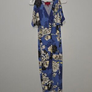 S#11 Jennifer Lopez Blue Floral Cold Shoulder V Neck Maxi Dress Women's XS